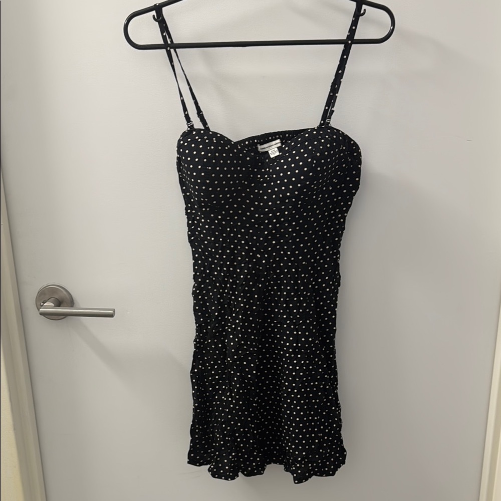 American Eagle Outfitters Black Polka Dot Bustier Mini Dress w/ removable straps